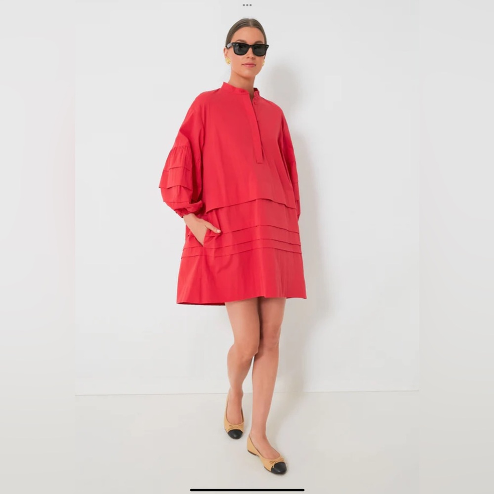 Pomander Place Women's Chelsea Pleated Tiered Dress Red SZ Large